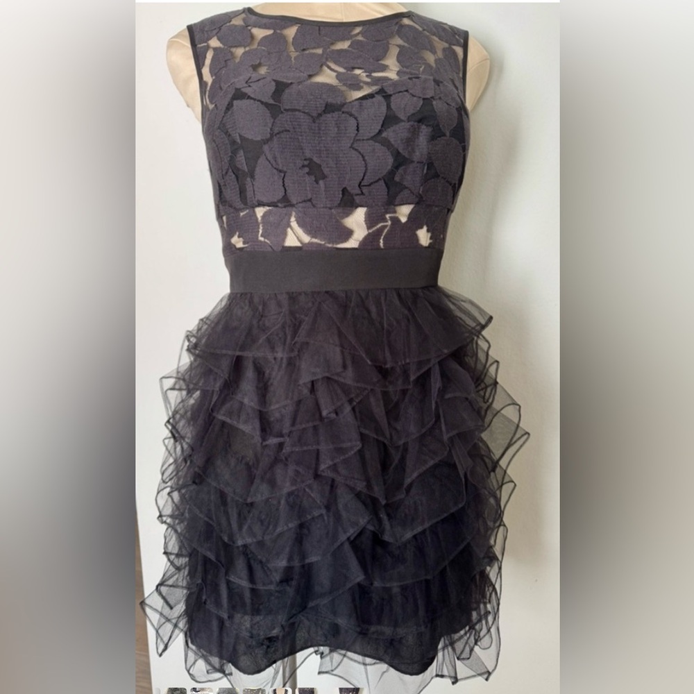 BCBGeneration Black Lace and Ruffle Mini Dress